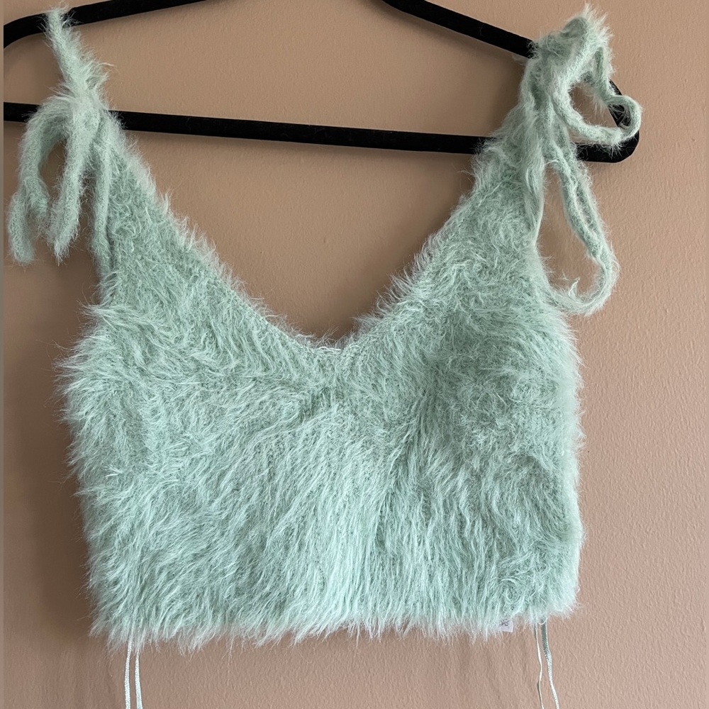 ZARA Seafoam Green Fuzzy Tank Top Size S